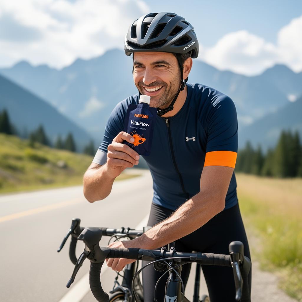 Ciclista adulto en ruta de montaña con NGP365 VitalFlow